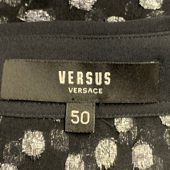 Size M Black Silver Metallic Silk Dots Long Sleeve Shirt - Picture 5 of 7